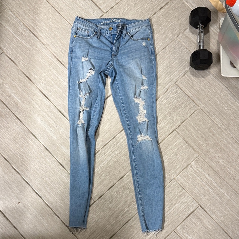 American Threads Light Blue Distressed Skinny Jeans